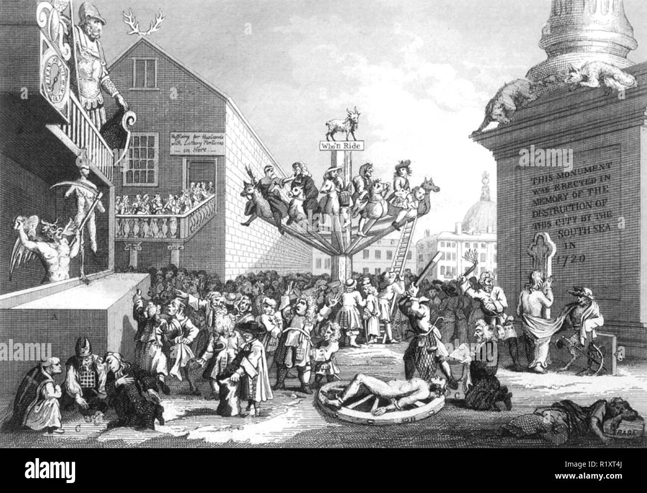 SOUTH SEA BUBBLE William Hogarth's 'emblematische Print auf der South Sea (1721) Stockfoto