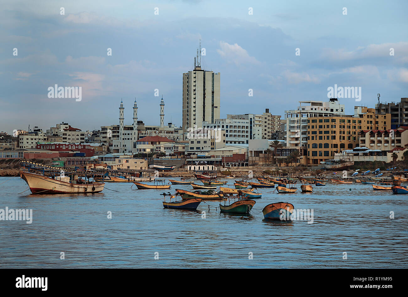 Foto von palästinensischen Fischer Boote, in Gaza Seaport - Palästina. Stockfoto