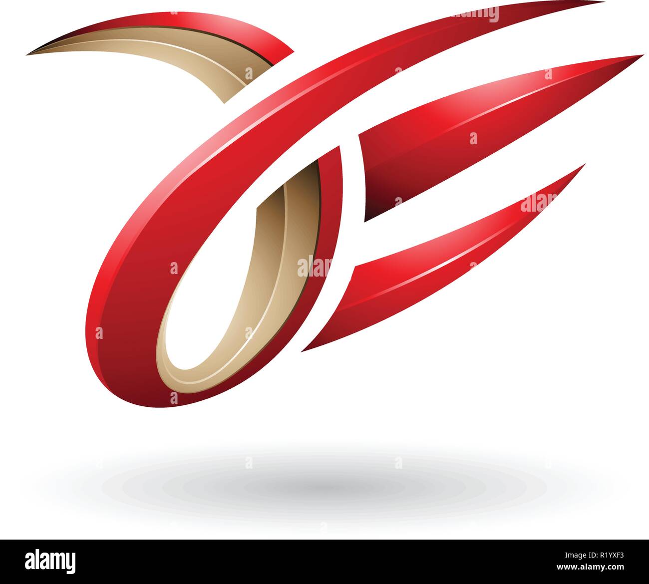 Vector Illustration von Rot und Beige 3d Kralle geformten Buchstaben A und E isoliert auf weißem Hintergrund Stock Vektor