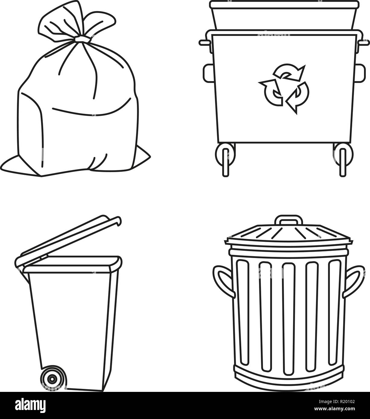 Line Art schwarz und weiß die Garbage Collection Stock Vektor