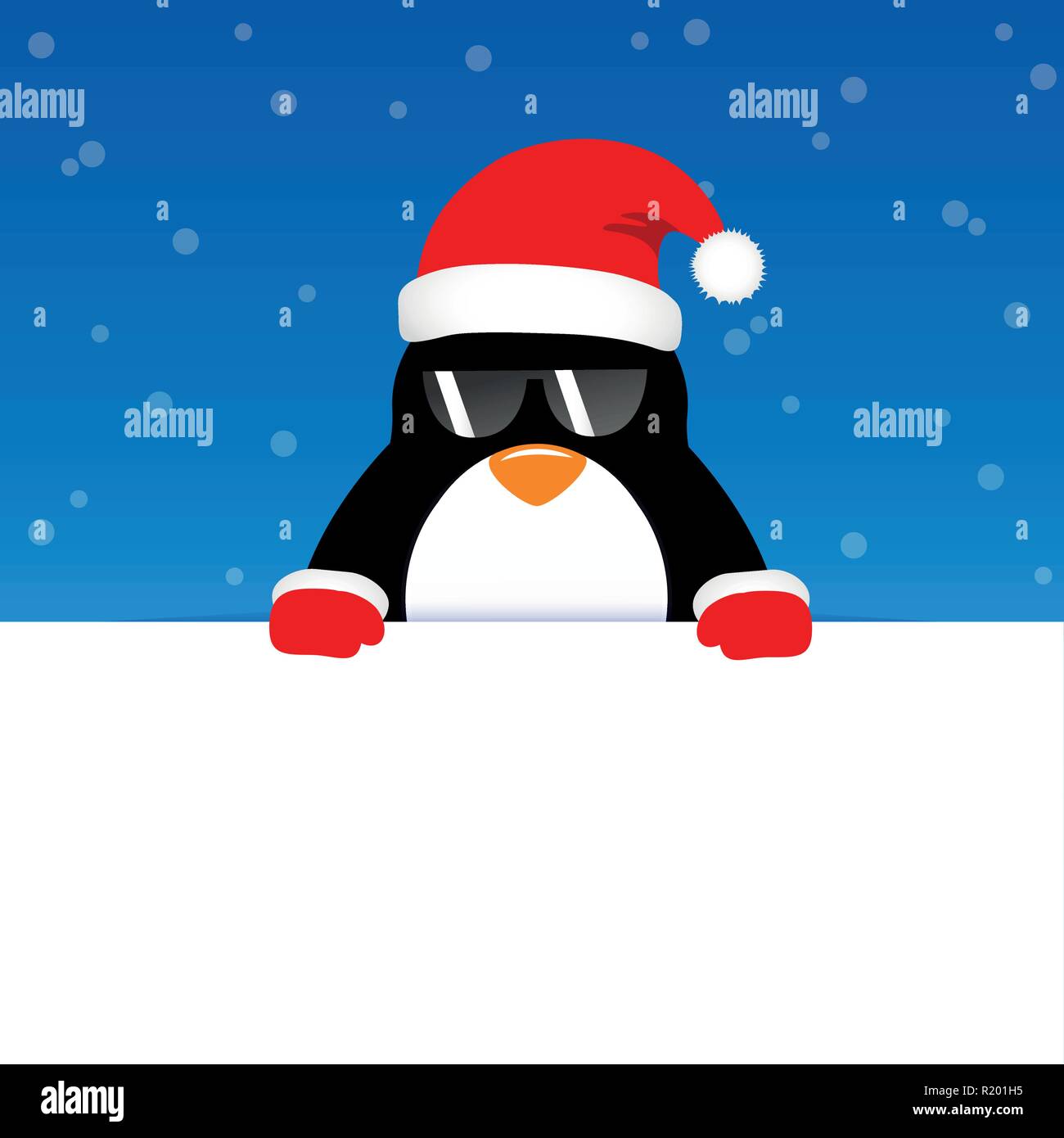Happy niedlichen Pinguin mit Sonnenbrille auf Blau snowy Hintergrund Vektor-illustration EPS 10. Stock Vektor