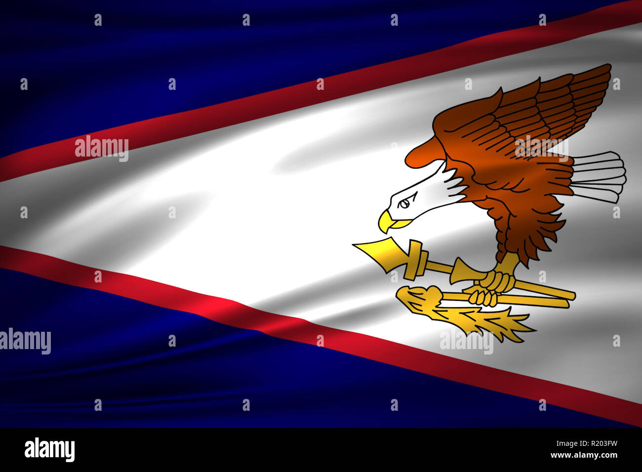 Amerikanisch-samoa 3D wehende Flagge Abbildung. Textur kann als Hintergrund verwendet werden. Stockfoto