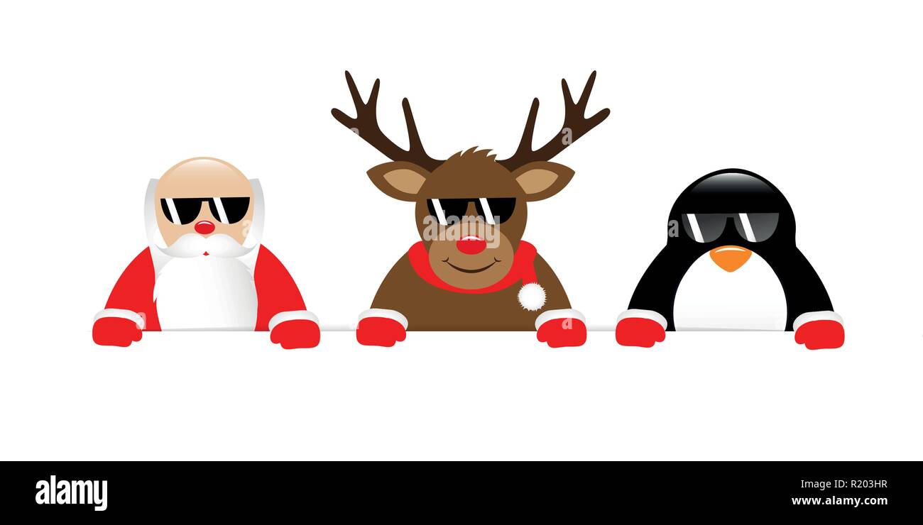 Cool rentier Santa Claus und Pinguin cartoon mit Sonnenbrille Vektor-illustration EPS 10. Stock Vektor