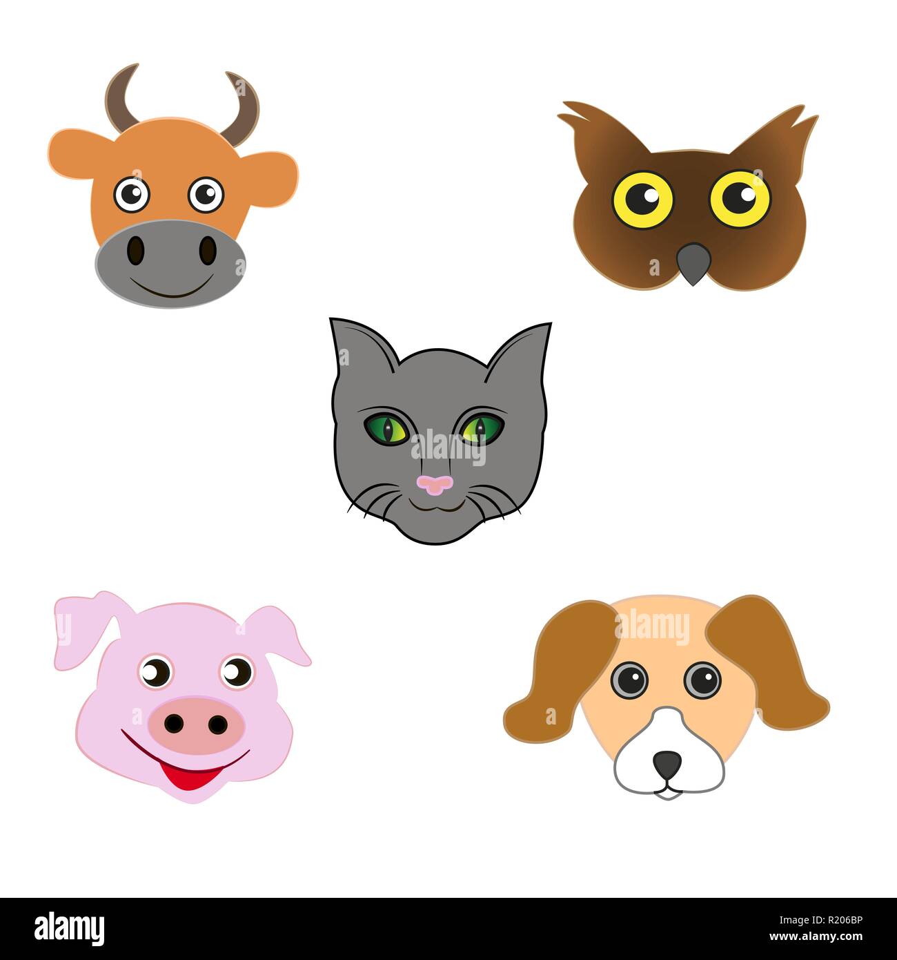 Eingestellt von Cartoon animal Emoticons auf einem weißen Hintergrund. Stock Vektor