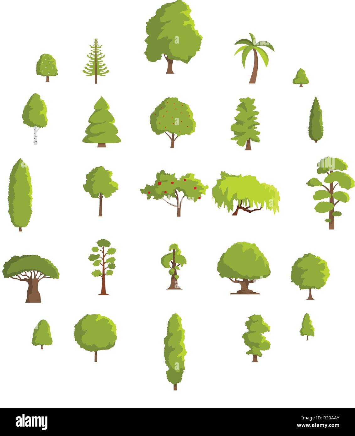 Baum Symbole gesetzt. Flache Darstellung von 25 Baum Vektor Symbole auf weißem Hintergrund Stock Vektor