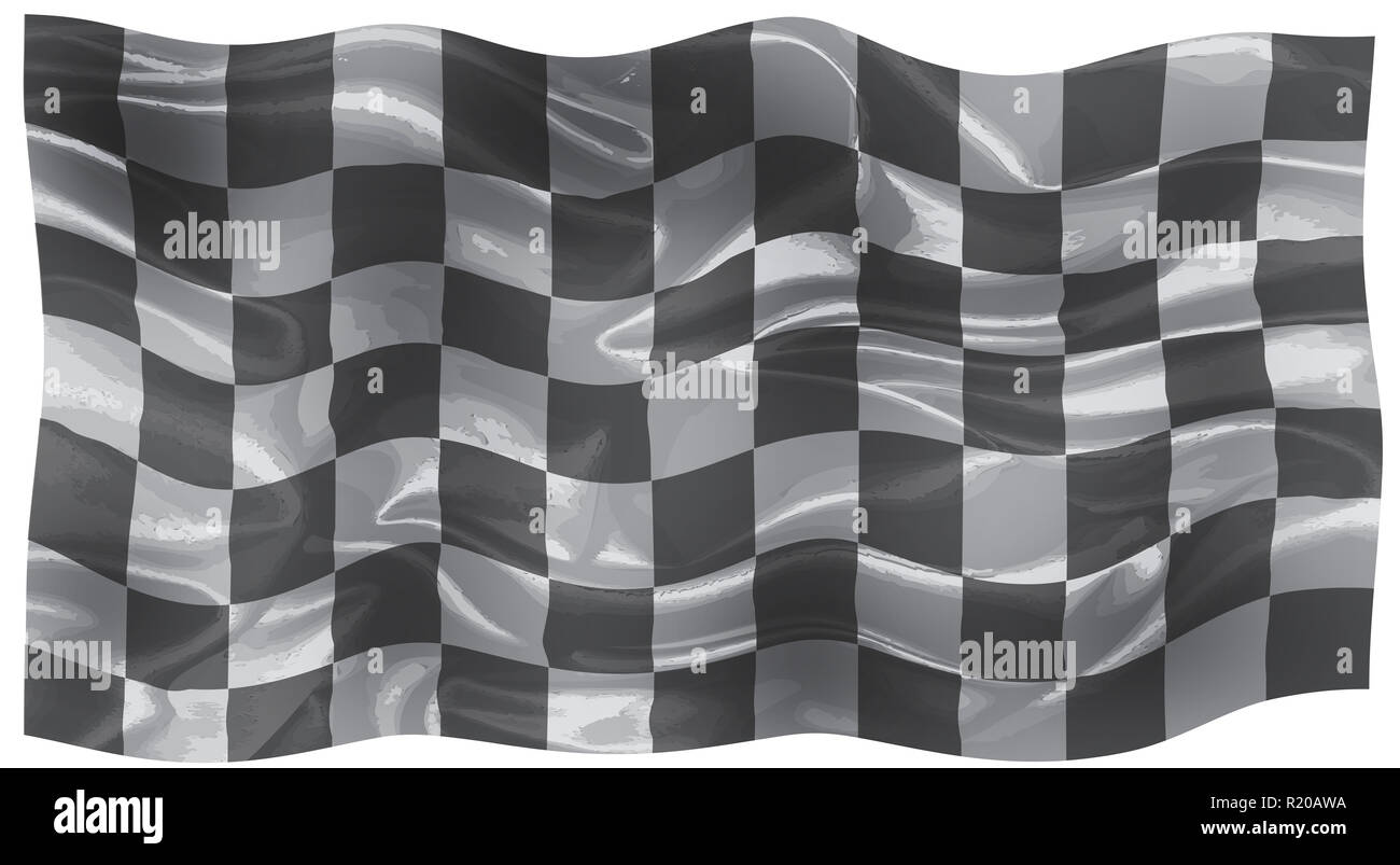 Ein Racing schwarz-weiß karierte Seide Flagge im Wind flatterte. Stockfoto