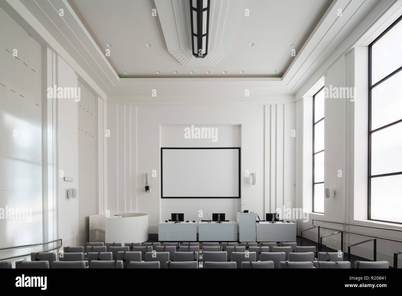 Hörsaal. Haus der Europäischen Geschichte", Bruxelles, Brüssel, Belgien. Architekt: Chaix & Morel et Associés, 2017. Stockfoto