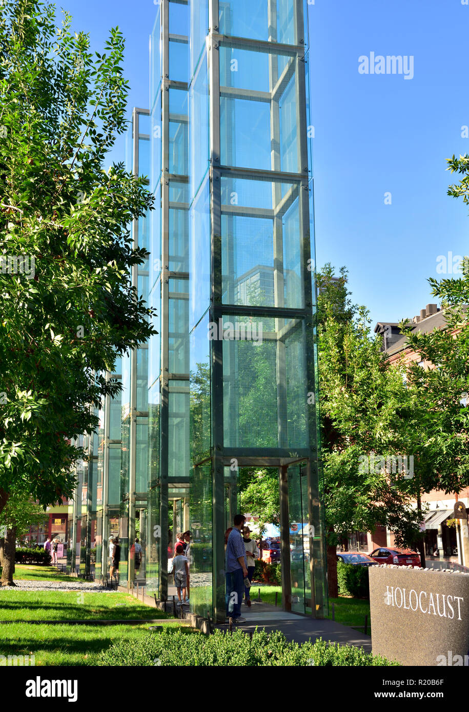 Die New England Holocaust Memorial Glastürme, Boston, Massachusetts, USA Stockfoto