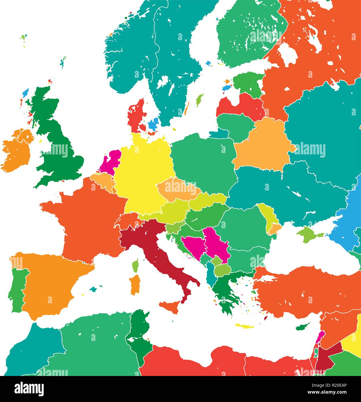 Bunte Karte von Europa. Vector Illustration Vorlage für Wand Kunst und Marketing im quadratischen Format. Stock Vektor