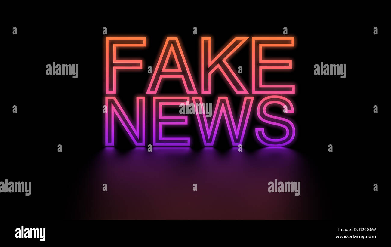 Gefälschte Nachrichten Text auf leuchtende Neon Zeichen Stockfoto