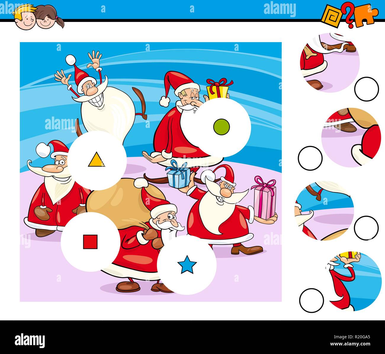 Cartoon Illustration der Pädagogischen passen die Teile Puzzle für Kinder mit Santa Claus Zeichen Stock Vektor