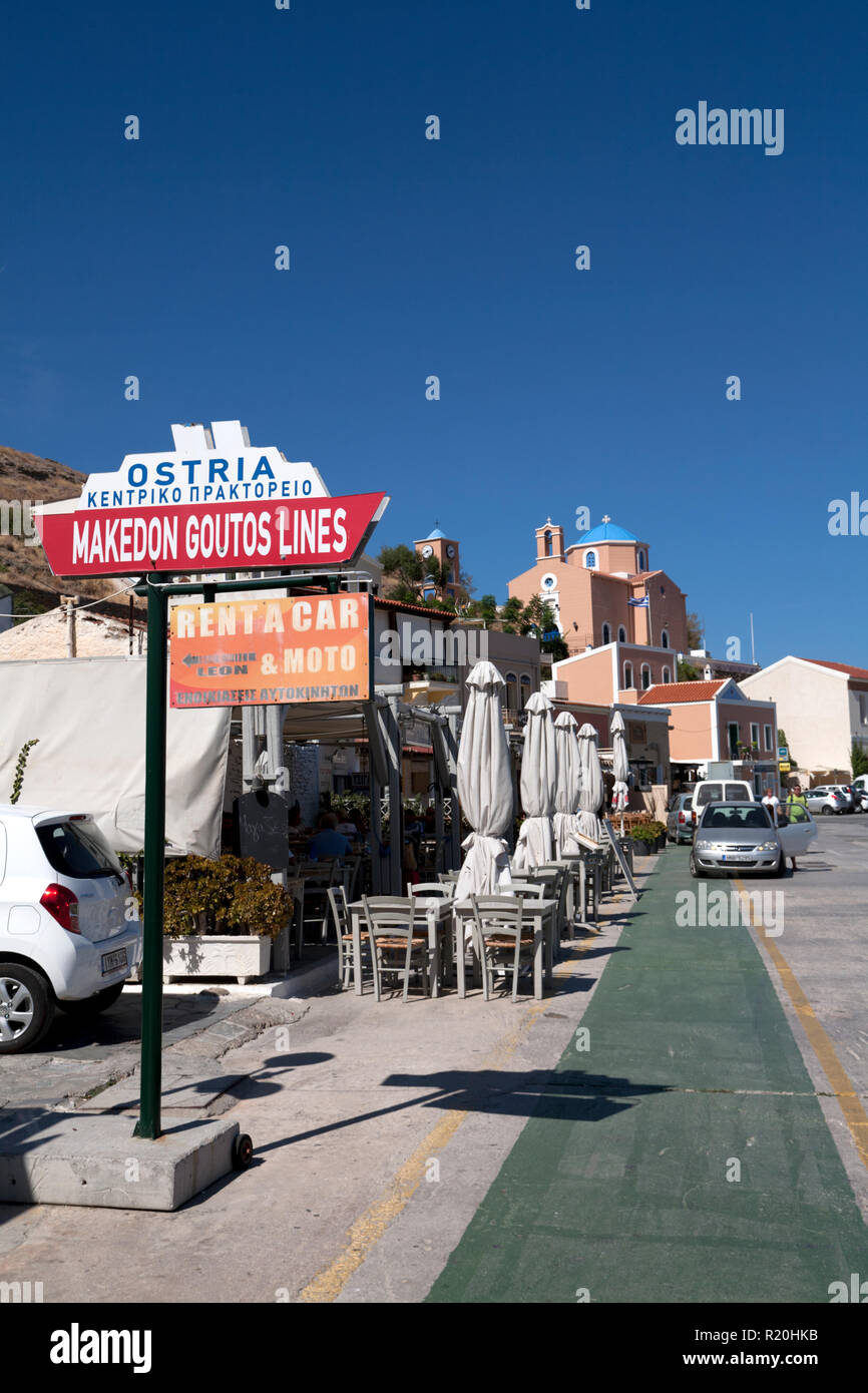 Waterfront Tavernen korissia Hafen kea cylclades Griechenland Stockfoto