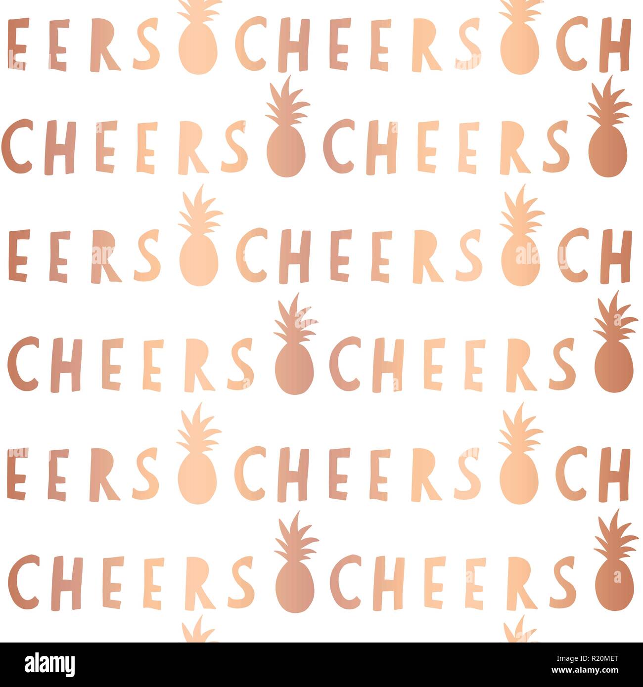 Rose Gold Folie Cheers Schriftzug nahtlose Muster Stock Vektor