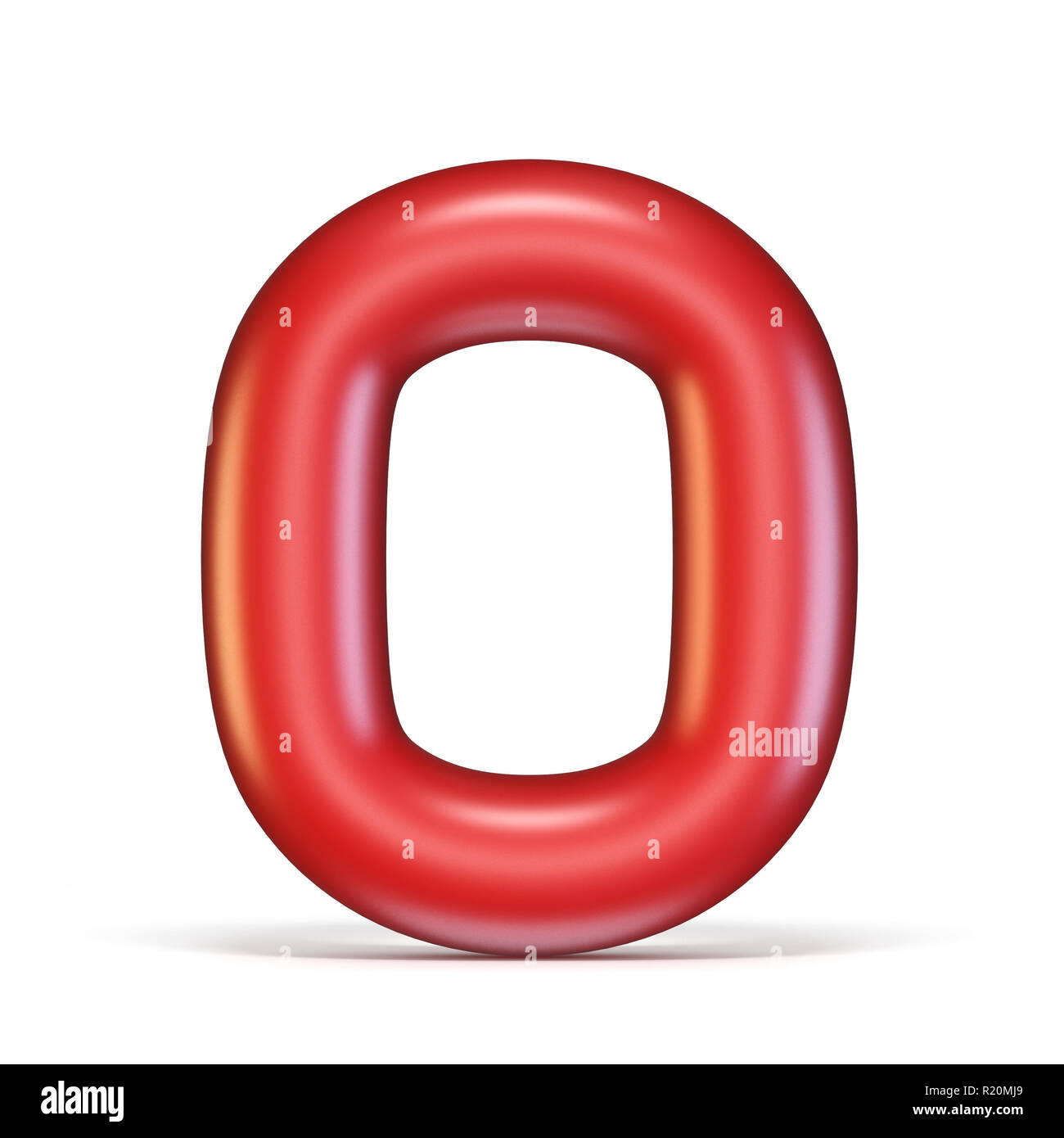 Rot glänzend Font Nummer 0 NULL 3D Rendering Illustration auf weißem Hintergrund Stockfoto