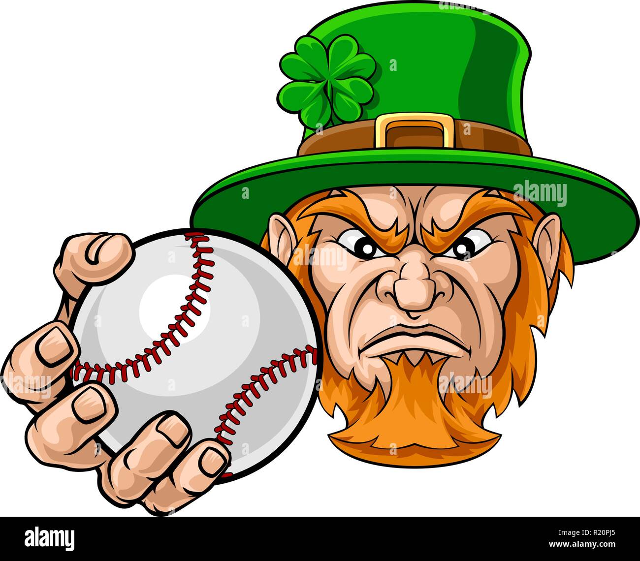 Leprechaun Holding Baseball Ball Sport Maskottchen Stock Vektor