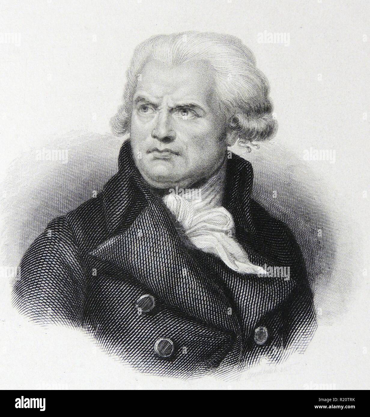 Georges Jacques Danton (1759-1794) Französische revolutionäre Führer. Leistungsverlust zu Robespierre während der Herrschaft des Terrors und wurde durch die Guillotine hingerichtet. Gravur. Stockfoto