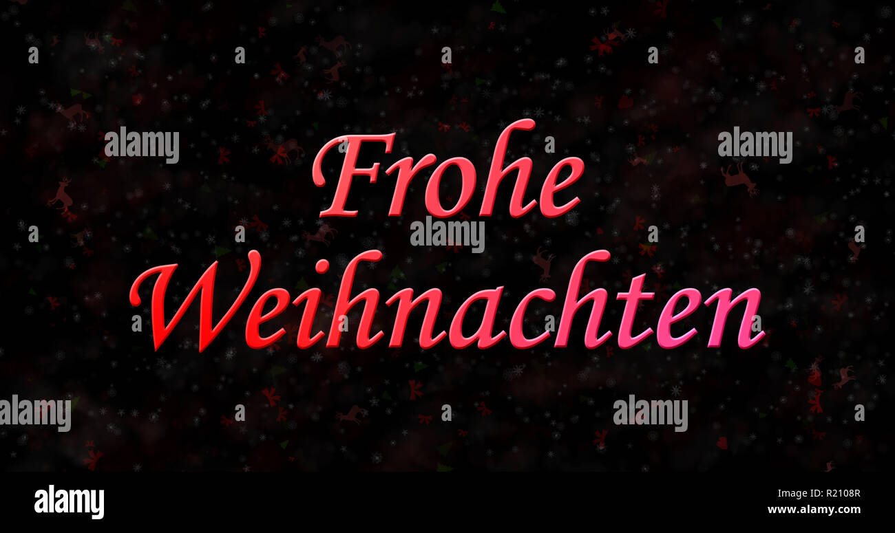 Frohe Weihnachten Text in Deutsch "Frohe Weihnachten" auf schwarzem Hintergrund Stockfoto