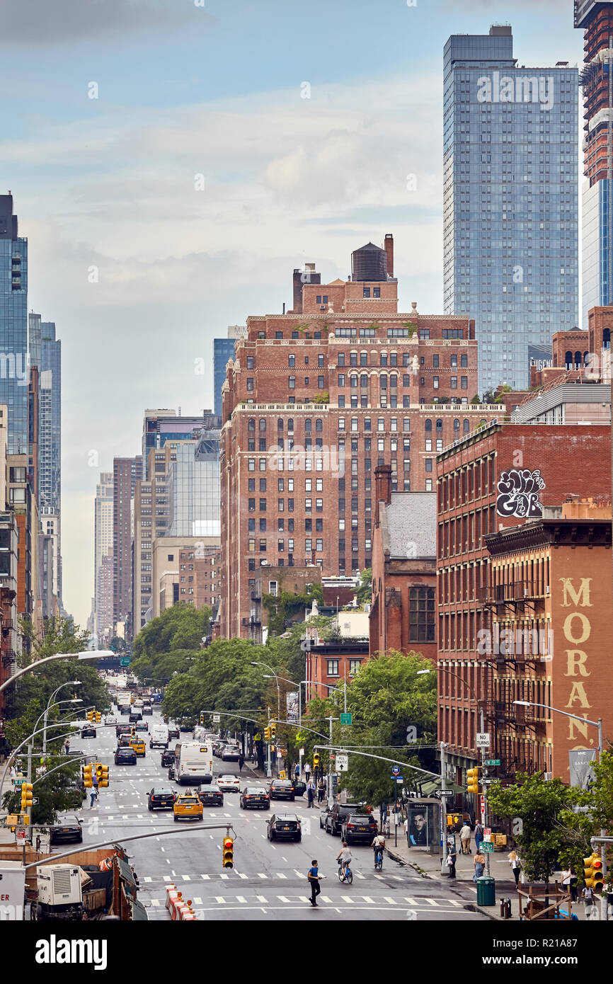 New York, USA - Juni 28, 2018: Blick auf die 10th Avenue in Chelsea Nachbarschaft. Stockfoto