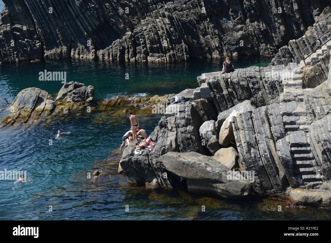 Riomaggiore auf der Cinqueterre in Italien Stockfoto