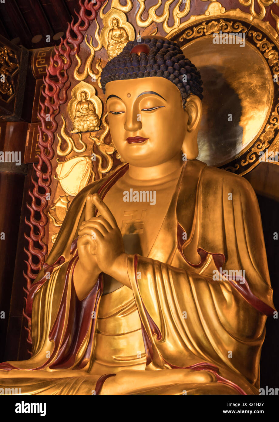 Buddha auf Große Wildganspagode in Xian Stockfoto Buddha auf Große Wildganspagode in Xian Stockfoto