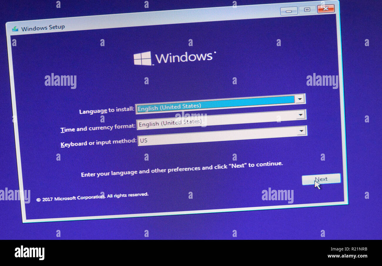 MONTREAL, KANADA - 8 November, 2018: Windows Installation des Betriebssystems auf einem Laptop. Microsoft ist eine US-amerikanische multinationale Technolo Stockfoto
