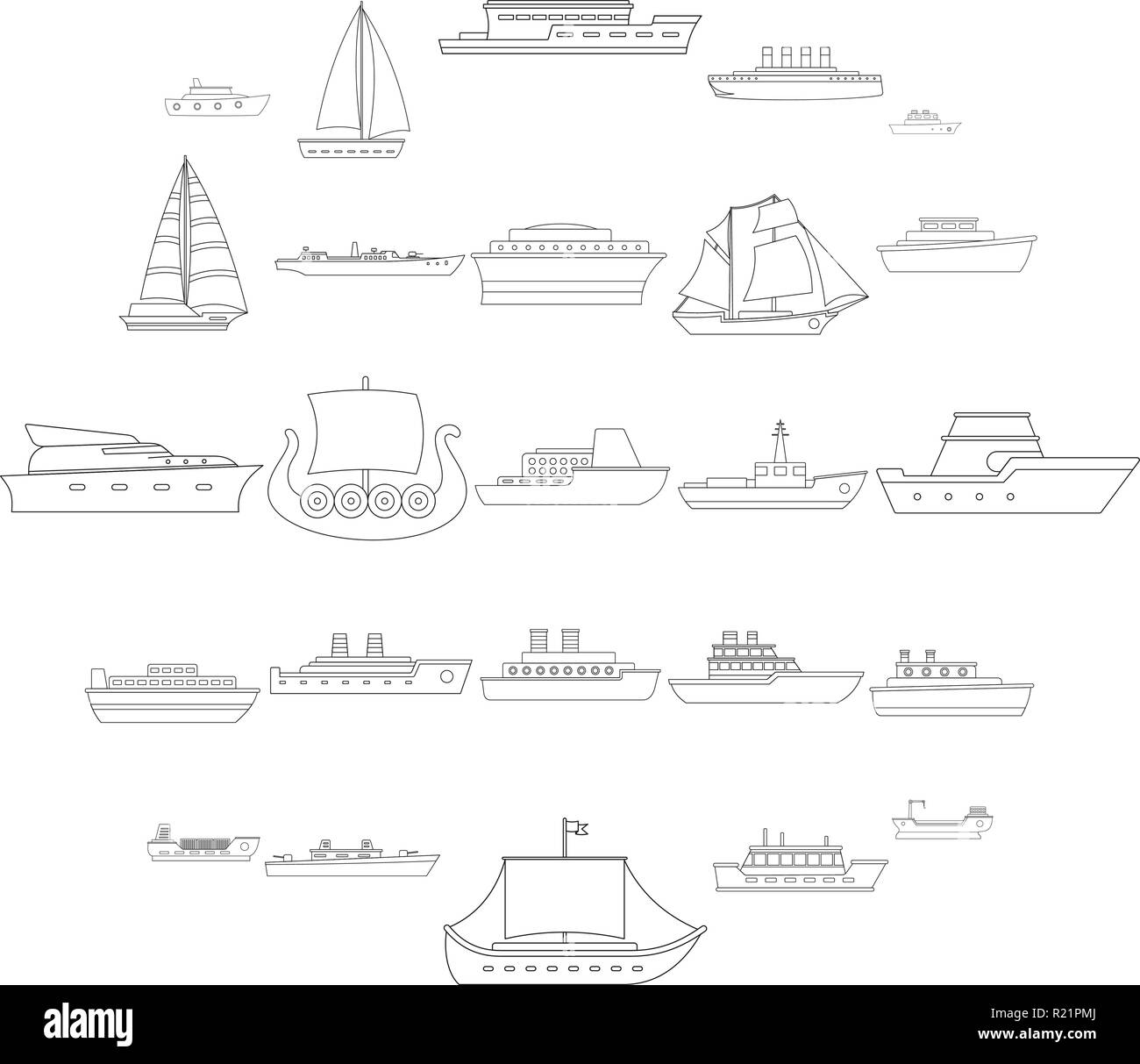Marine Schiffe Arten Symbole gesetzt. Überblick Abbildung: 25 Marine Schiff vom Typ Vector Icons für Web Stock Vektor