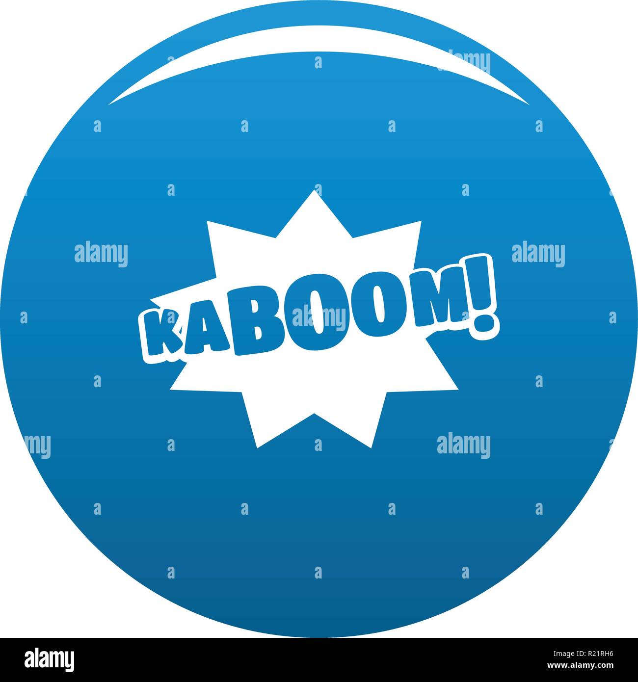 Comic Boom kaboom Symbol Vektor blauer Kreis auf weißem Hintergrund Stock Vektor