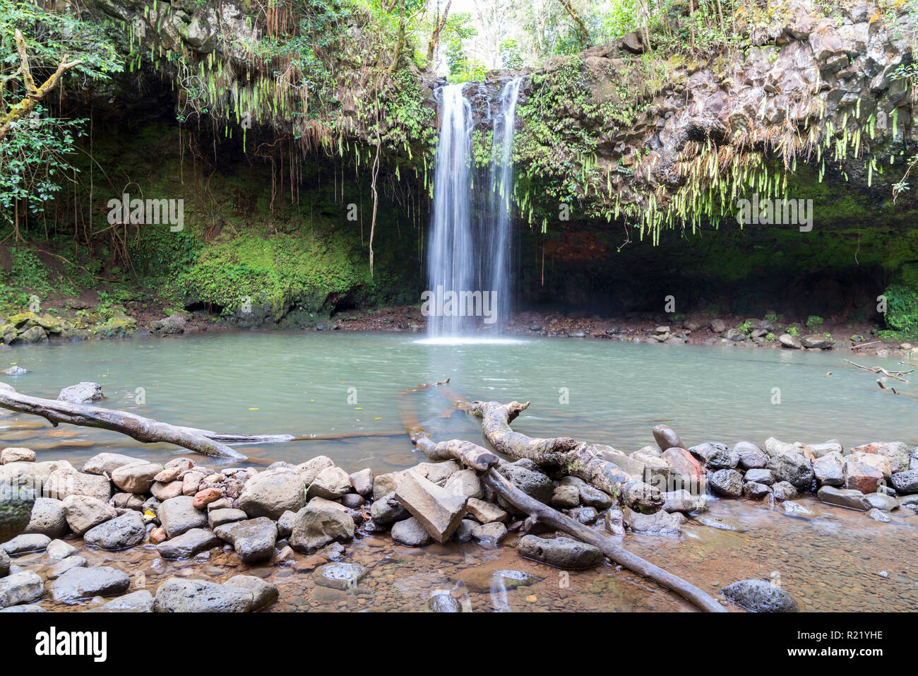 Maui, Hawaii Wasserfall - Twin Falls in Bewegung, touristische Stop auf dem Weg nach Hana Stockfoto