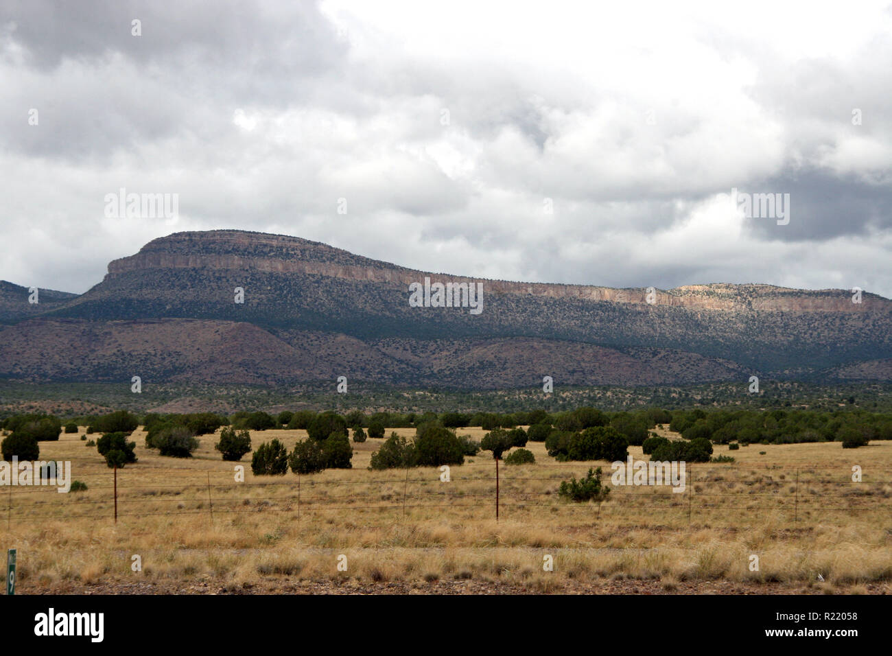 High Desert rolling hills mit Sträuchern Pinsel suchen Bei hohen Berg Mesa mit bewölktem Himmel Stockfoto