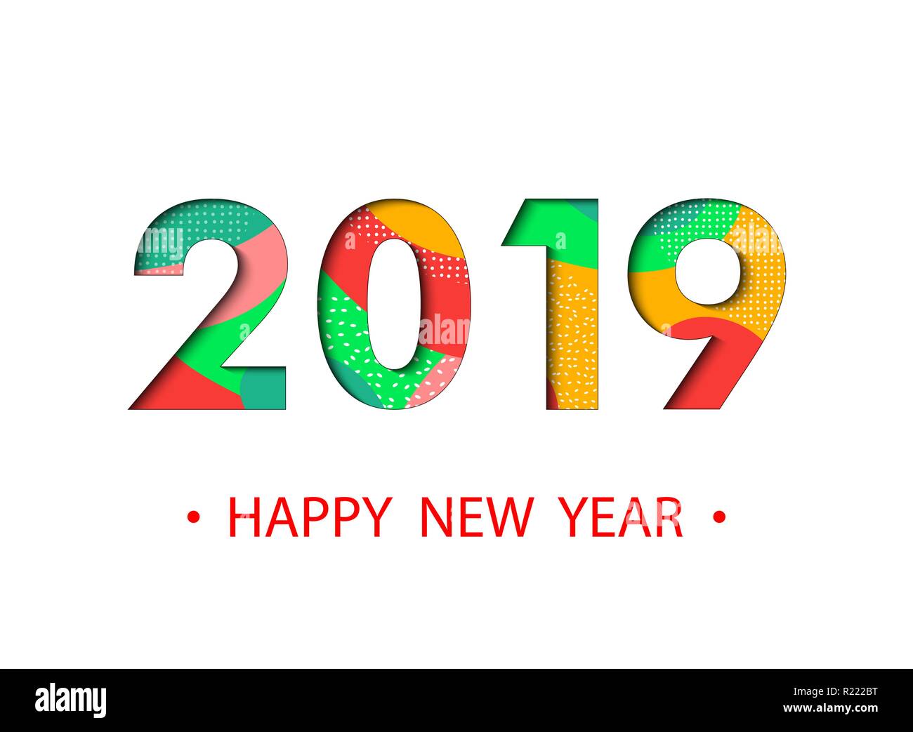 Frohes Neues Jahr 2019 Hintergrund mit cartoon Wirkung. Grußkarte design Stock Vektor