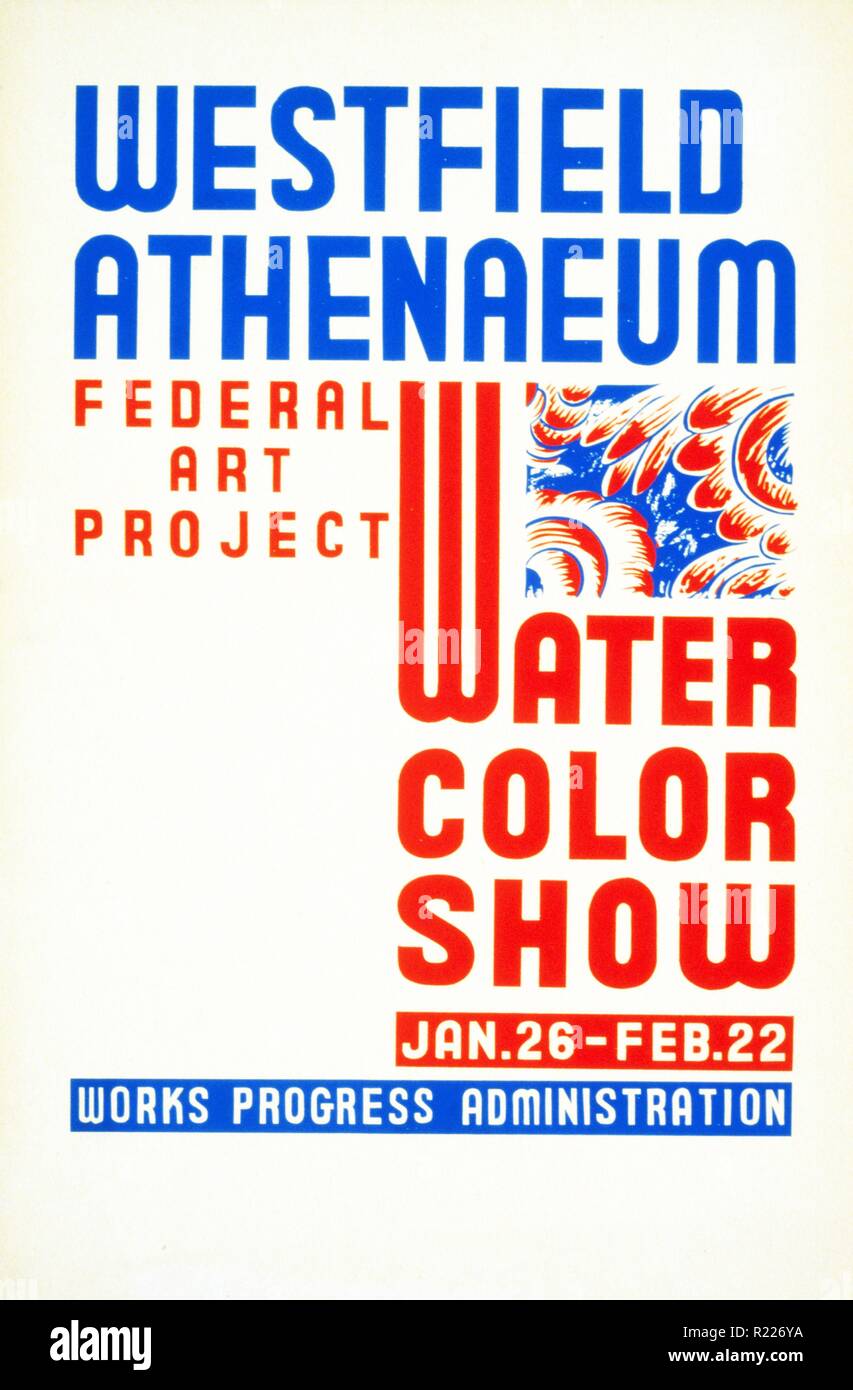 Westfield Athenaeum. Federal Art Project 1936 oder 1937 für Federal Art Project Ausstellung von Aquarellen im Westfield Athenaeum Stockfoto