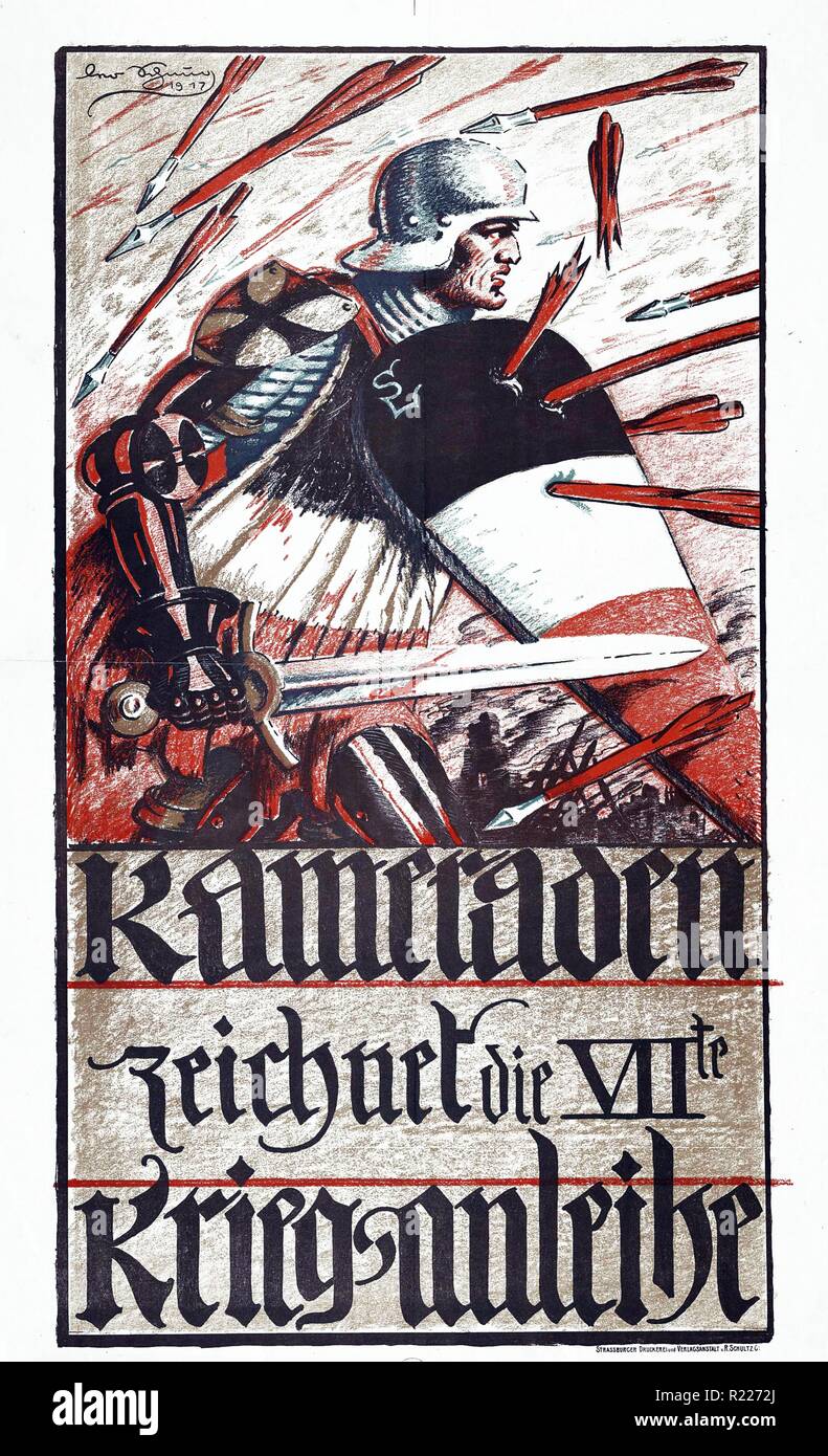 1917-Erster Weltkrieg-deutsche Propaganda Poster: Kameraden, Zeichnet Die Siebente Kriegsanleihe [Genossinnen und genossen, die siebte Kriegsanleihe abonnieren] Stockfoto