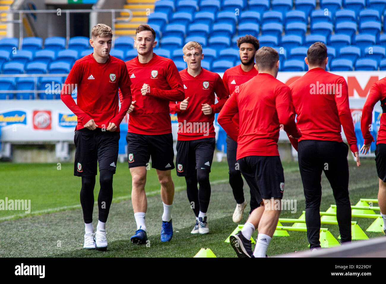 Cardiff, Wales. 15. November 2018. Wales Zug an der Cardiff City Stadium vor Ihrer bevorstehenden Länderspiele gegen Dänemark und Albanien. Lewis Mitchell/YCPD. Quelle: Lewis Mitchell/Alamy leben Nachrichten Stockfoto