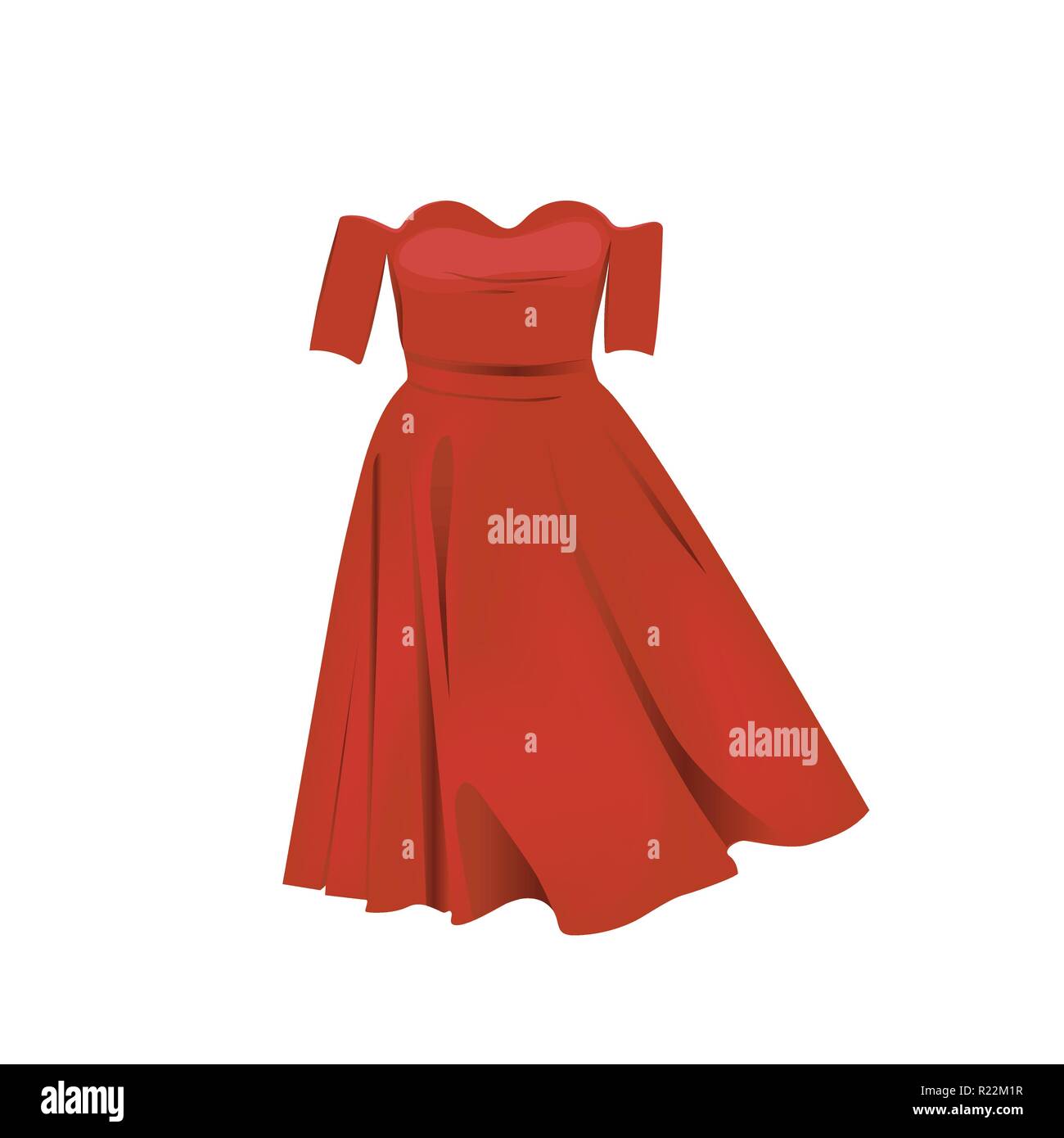 Schulterfrei rotes Kleid Vector Illustration. Retro red dress auf weißem  Hintergrund Stock-Vektorgrafik - Alamy