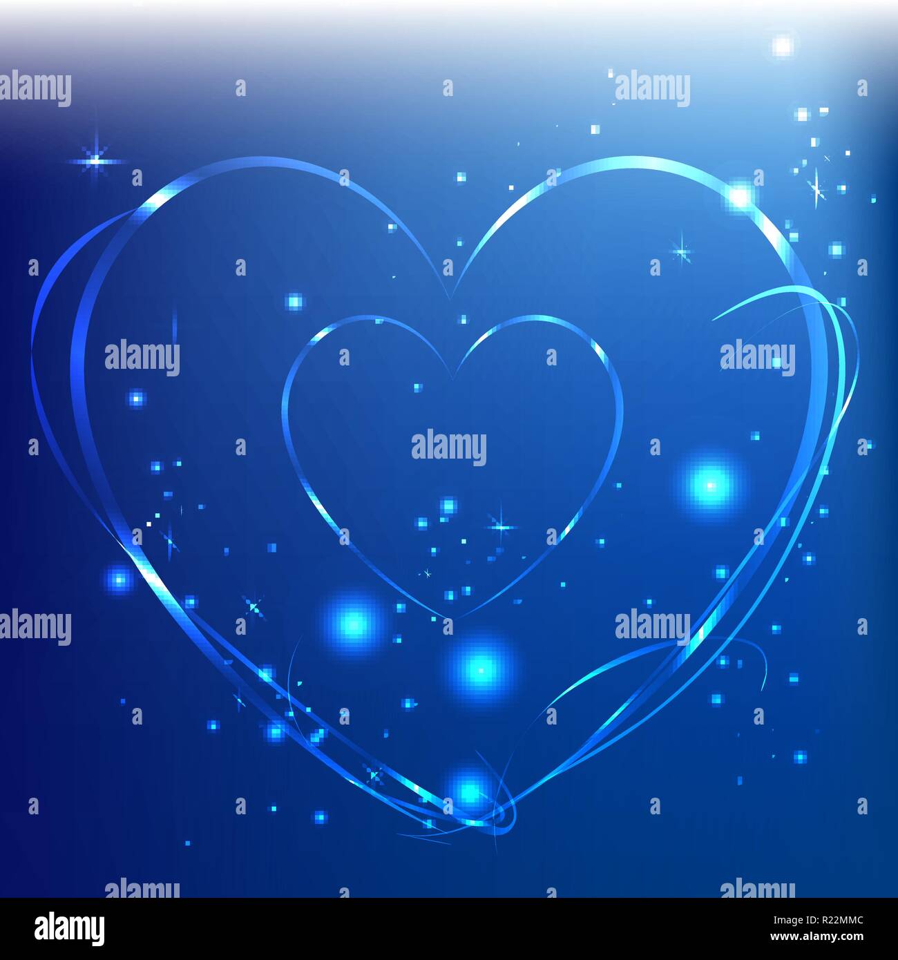 Abstrakte Blitz neon Herz auf blauem Hintergrund Abbildung mit Magic lihgts Stock Vektor