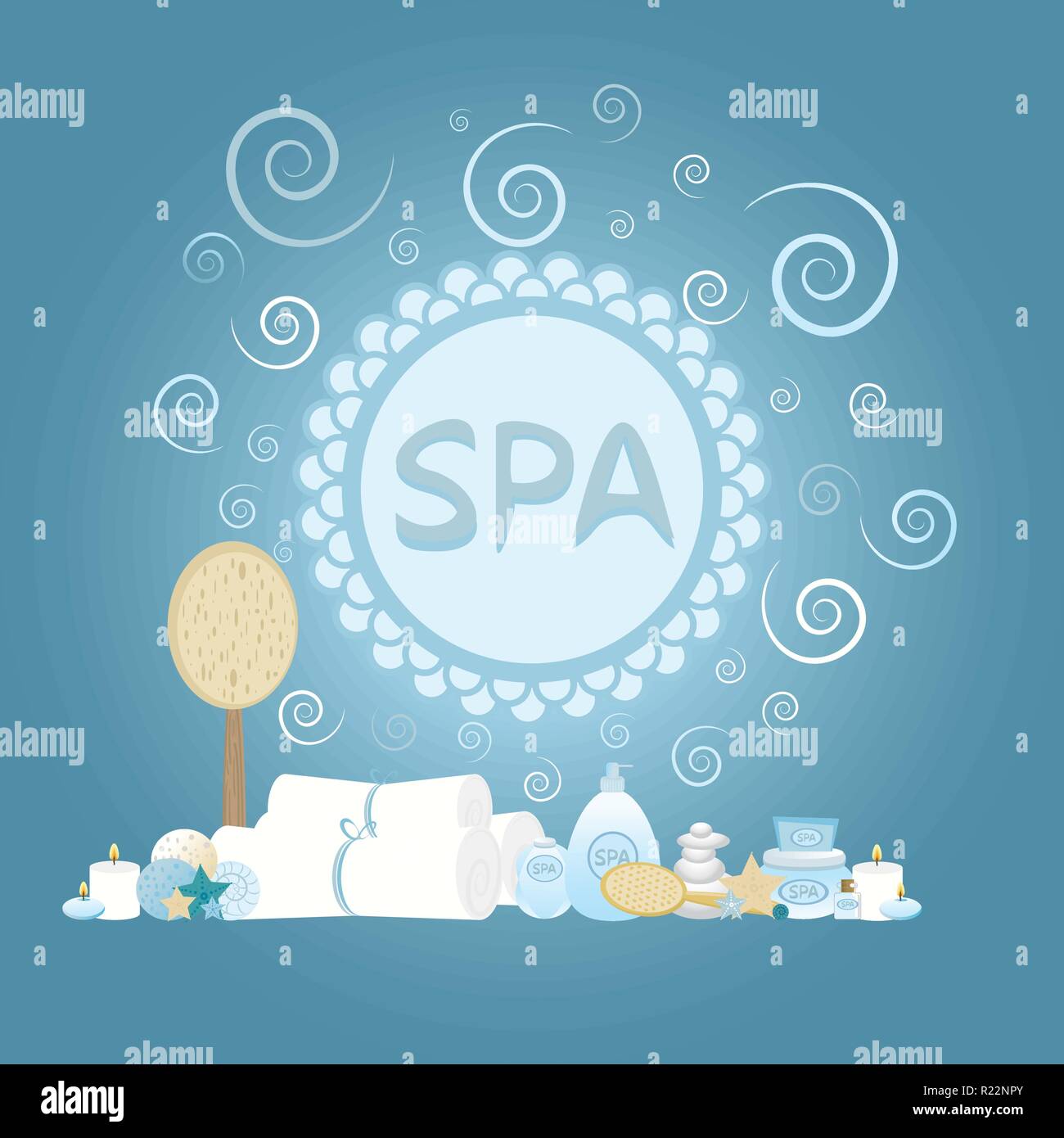 Cute cartoon Vektor Konzept für Wellness/Massagen/Beauty Salon. Hintergrund, Logo, Template. Stock Vektor