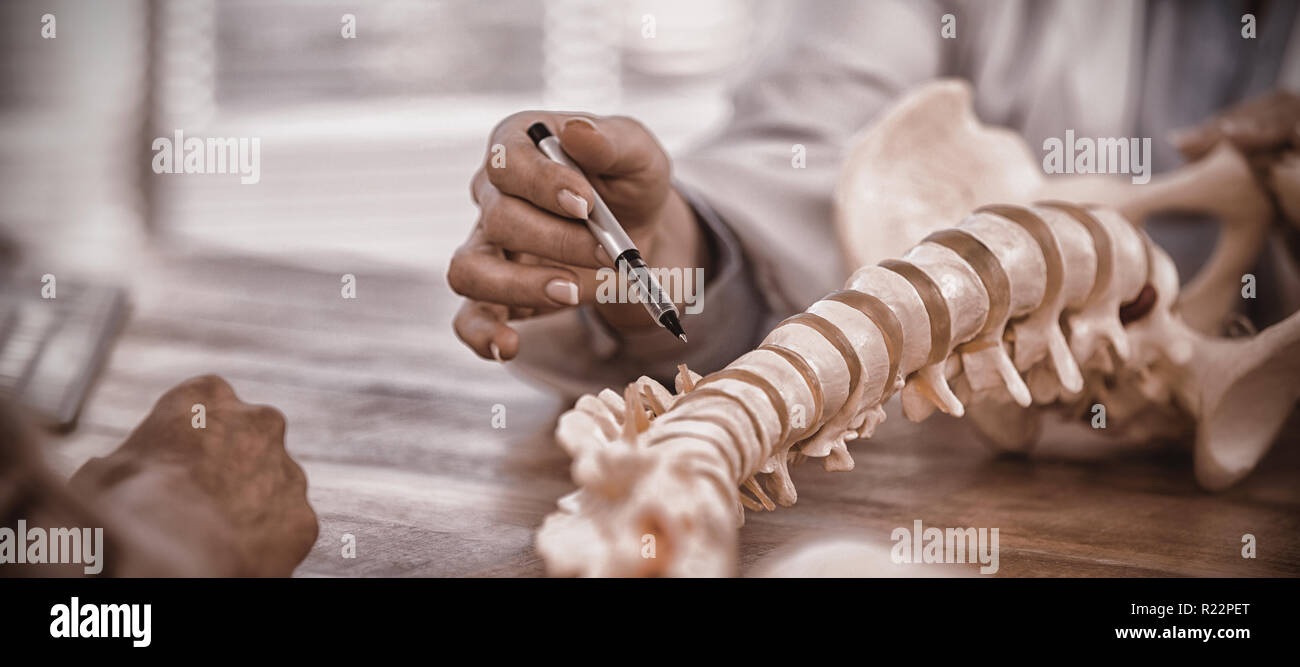 Arzt erklären anatomische Wirbelsäule zu Patient Stockfoto