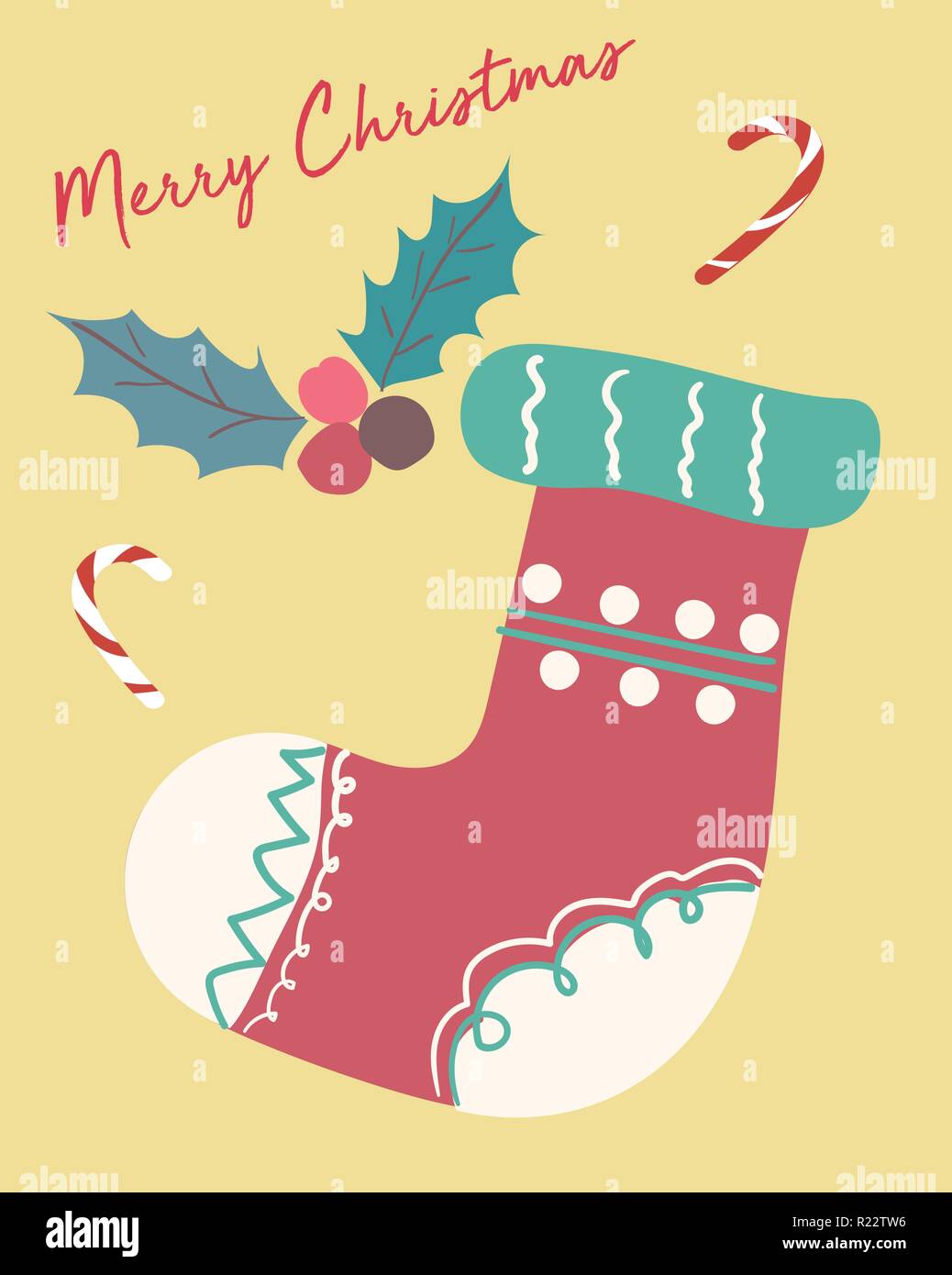 Weihnachtskarte cute fastive vintage Socke flachbild Vektor Stock Vektor