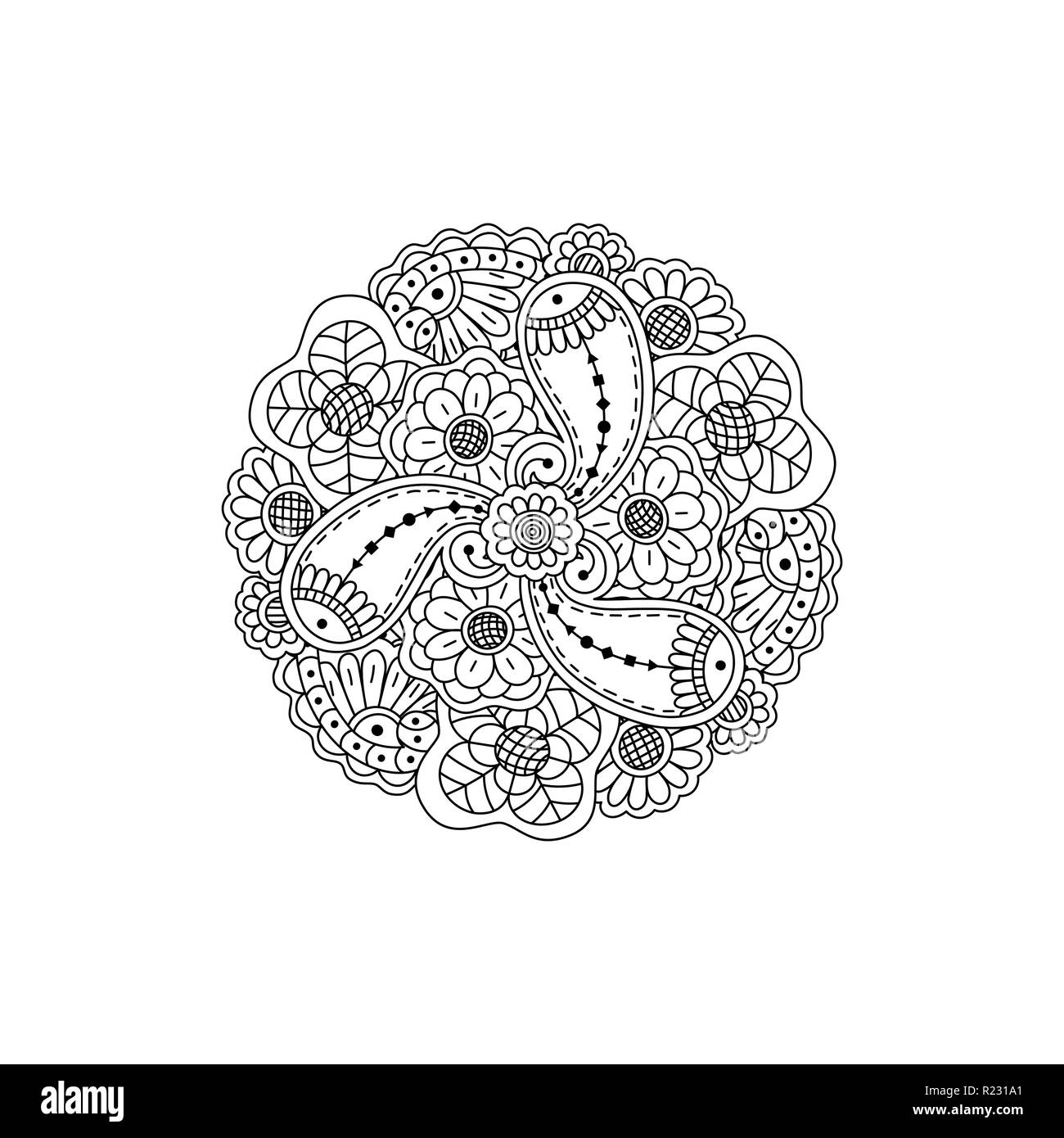 Vektor dekorativem Blumenmuster Mandala, gemusterten Design Element. Malbuch Seite Anti Stress für Erwachsene. Stock Vektor