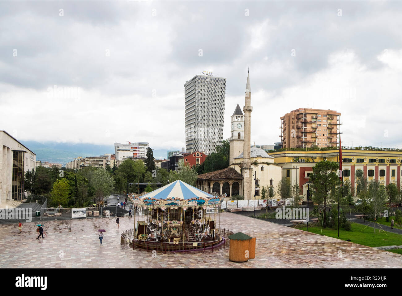 Albanien, Tirana, Skanderberg Hauptplatz, Landschaft Stockfoto