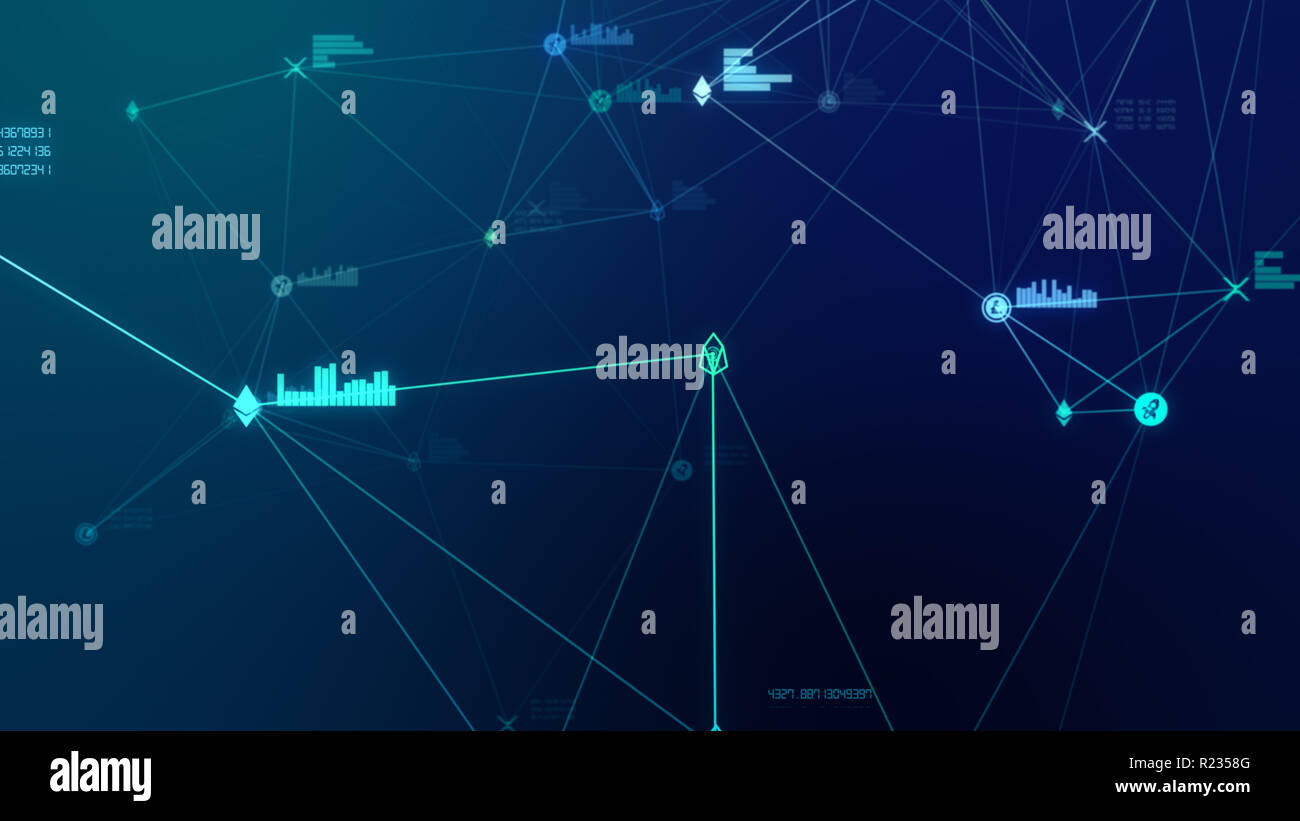 Futuristische abstrakt blau cryptocurrency Netzwerk Verbindung 3D-Darstellung Stockfoto