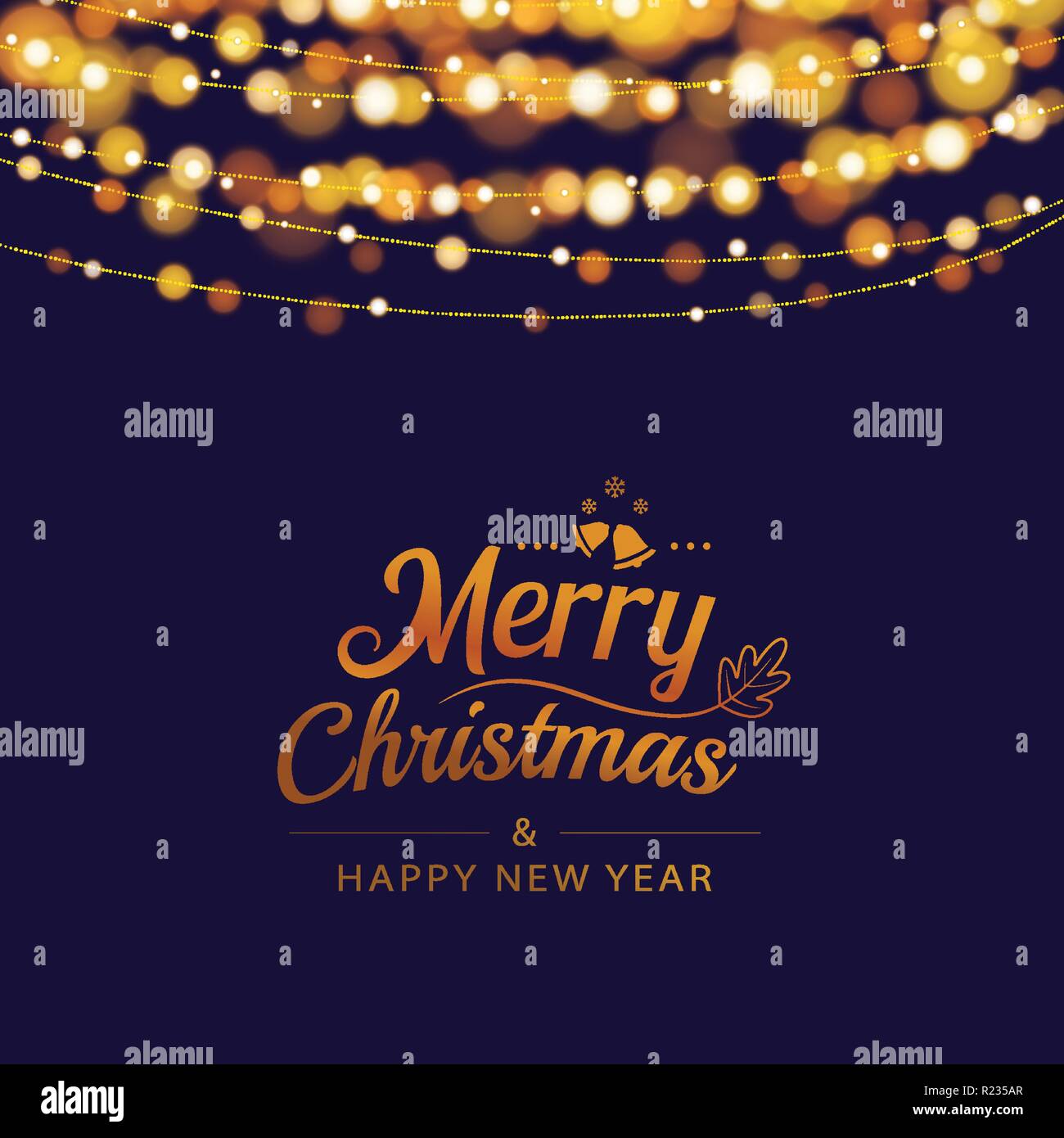 Weihnachten Grußkarten mit bokeh Lichter und Text auf dunklem Hintergrund. Vector Illustration für Urlaub und ein glückliches neues Jahr. Stock Vektor