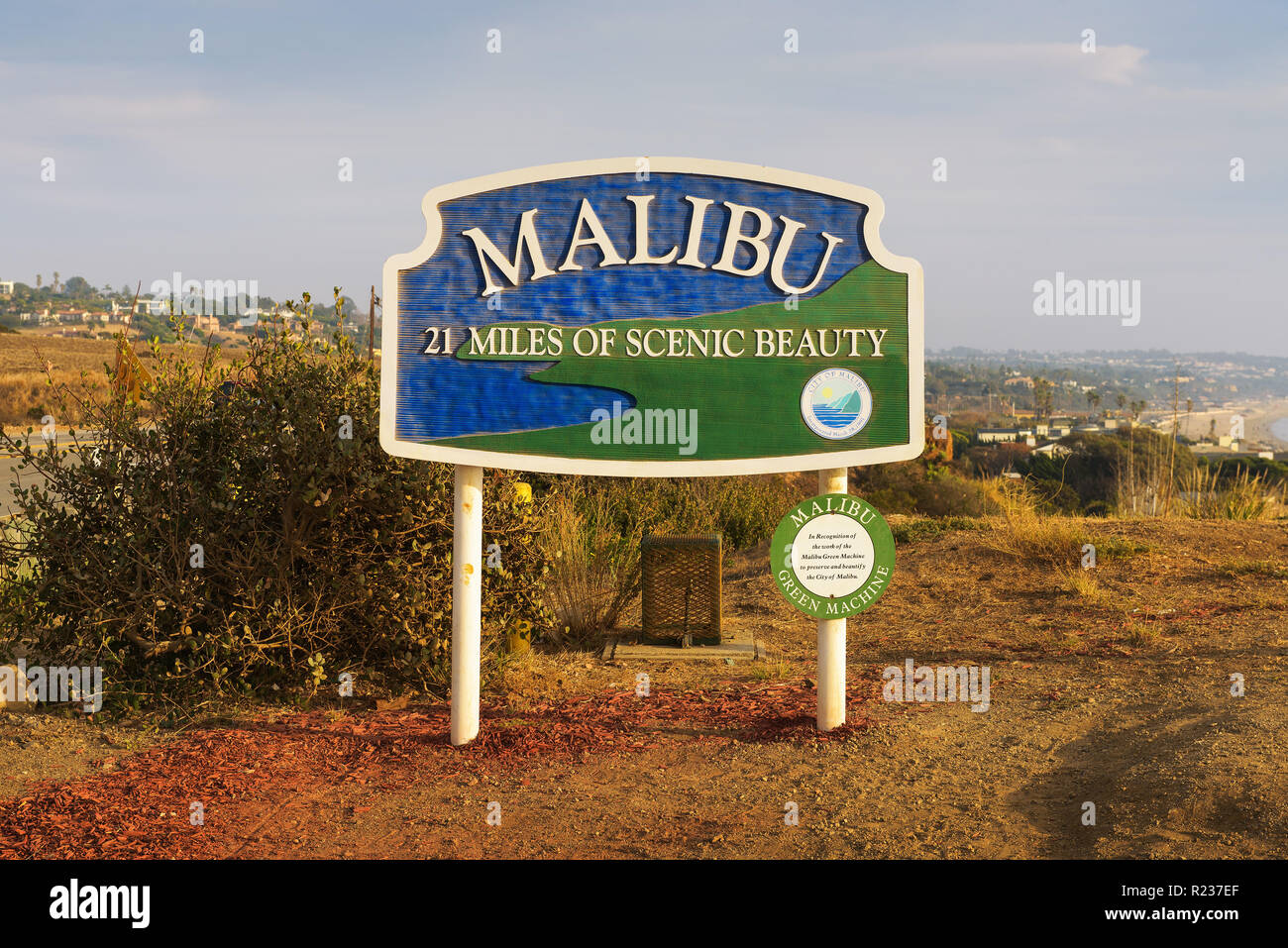 Malibu Road Sign in der Nähe von Los Angeles, Kalifornien Stockfoto