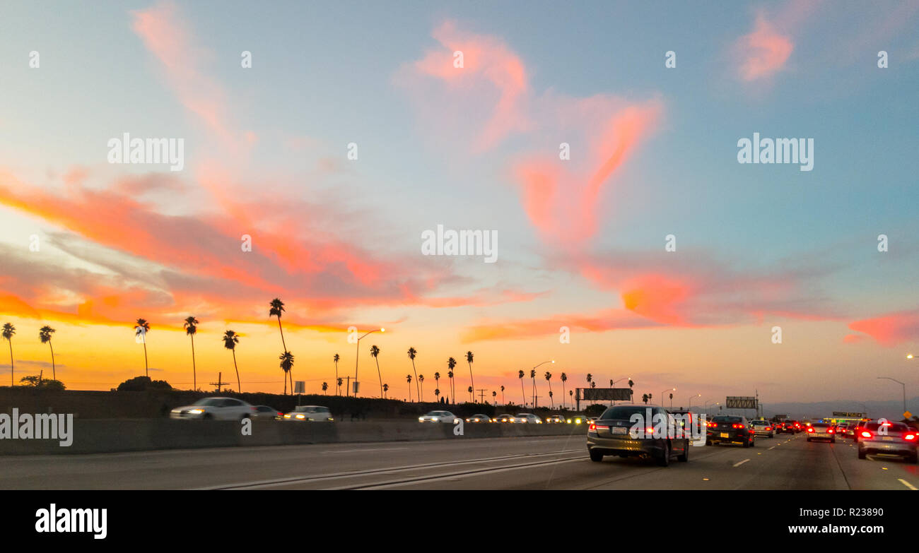 Los Angeles Autobahn Sonnenuntergang Stockfoto
