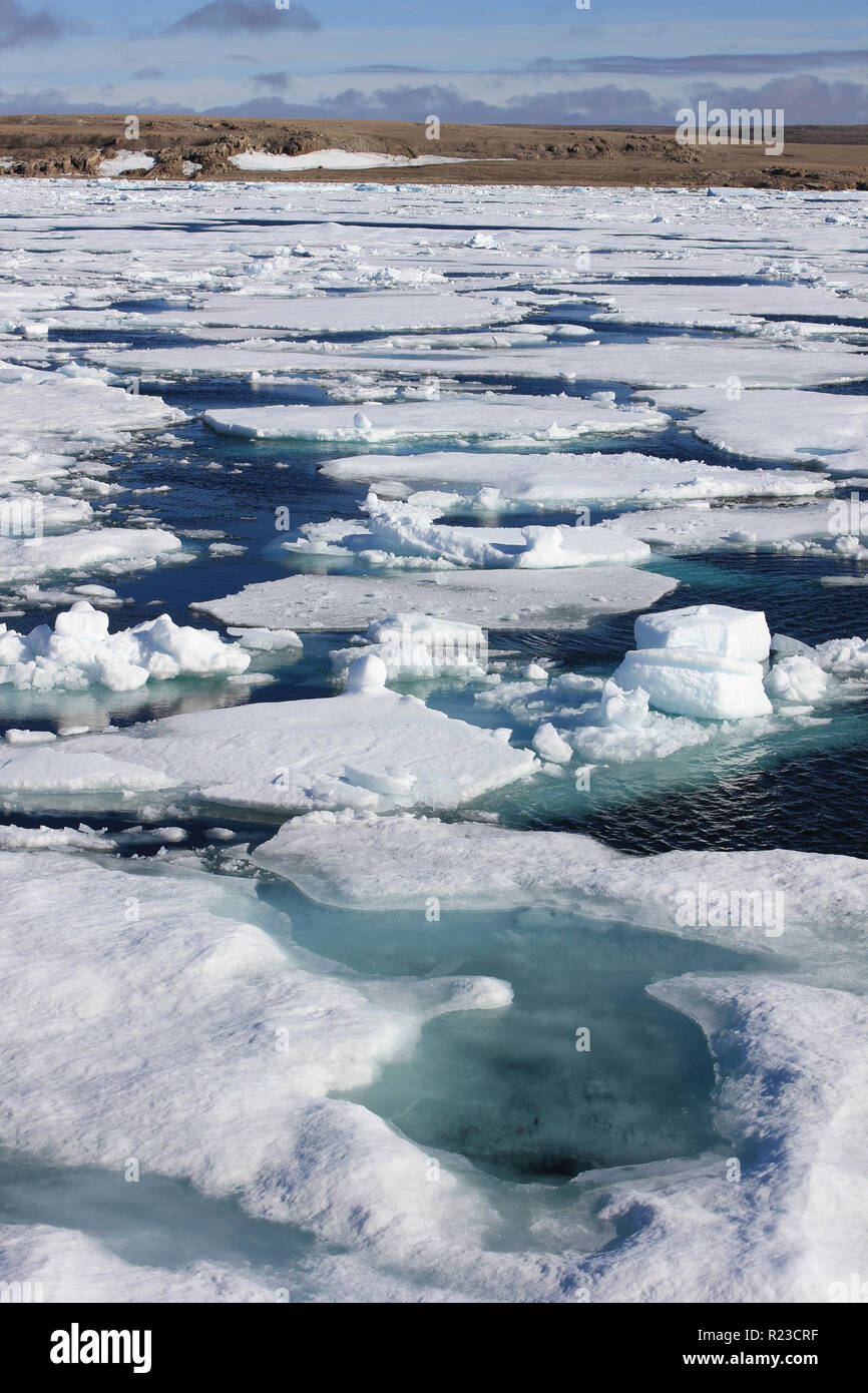 Pack-Eis in Resolute Bay, Nunavut, Kanada als von CCGS Amundsen gesehen Stockfoto