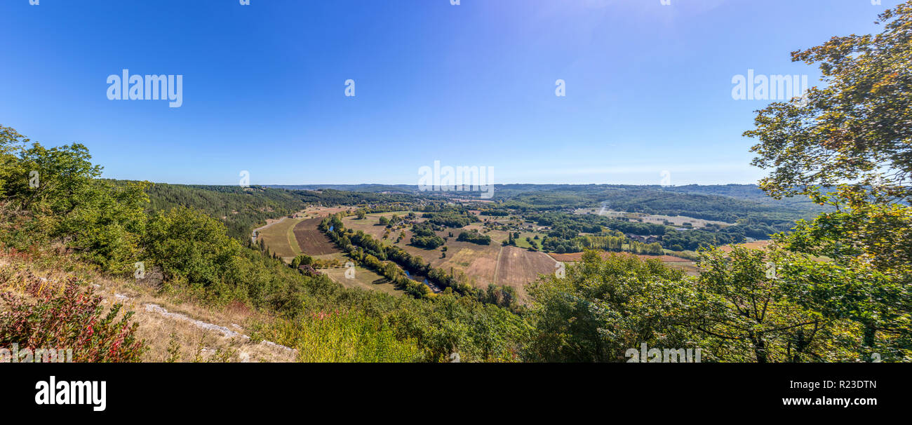 La Core de Jor. Panorama der Vezere Tal, Frankreich Stockfoto
