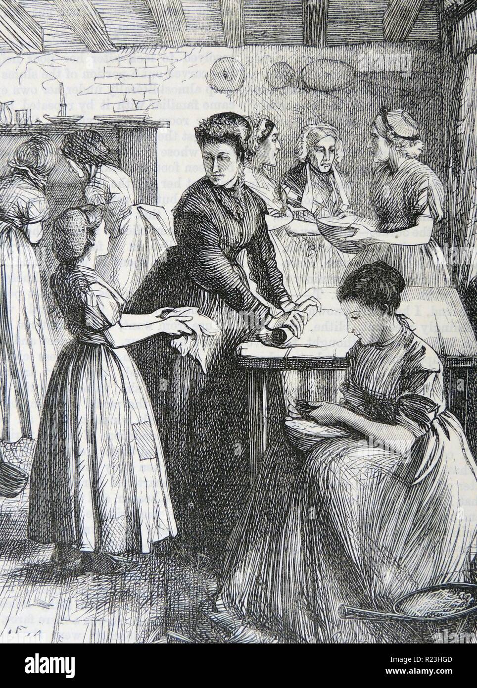 Lehre armen Frauen des East End von London die beste Verwendung Ihrer begrenzten kochen Materialien und Einrichtungen zu machen. Abbildung von Francis Arthur Fraser (1865-1898), London, 1869. Stockfoto