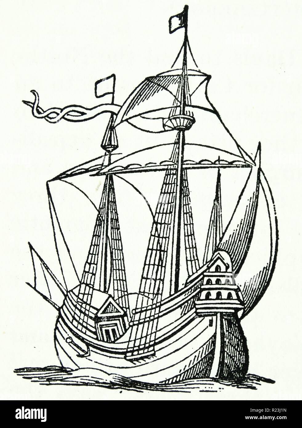Ein Schiff des späten 16. Jahrhunderts. Von Ortelius 1598. Stockfoto