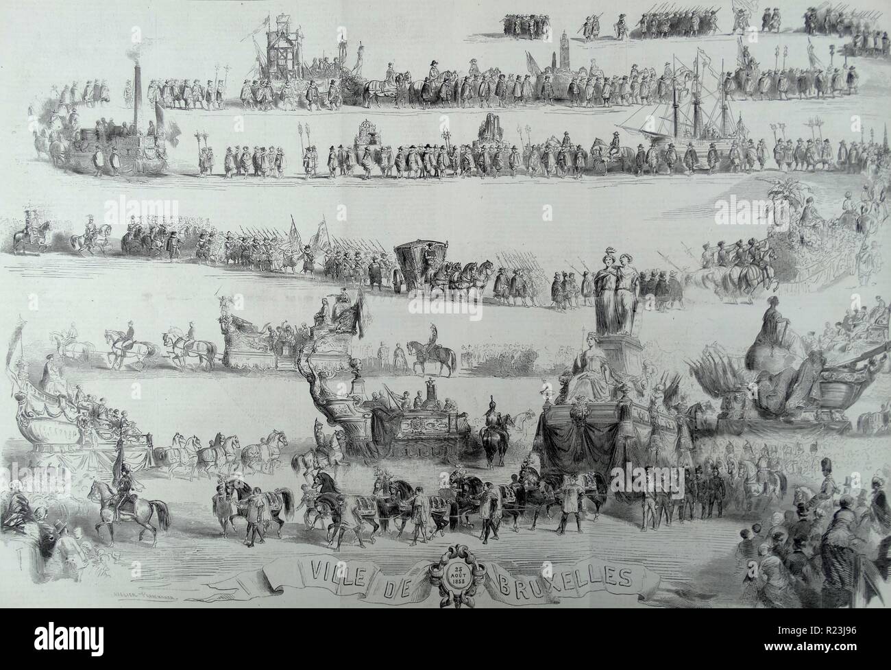 Abbildung: Darstellung der historischen Fahrt an die Hochzeit von König Leopold II. von Belgien und der erzherzogin Marie-Henrietta von Österreich. Vom 1853 Stockfoto