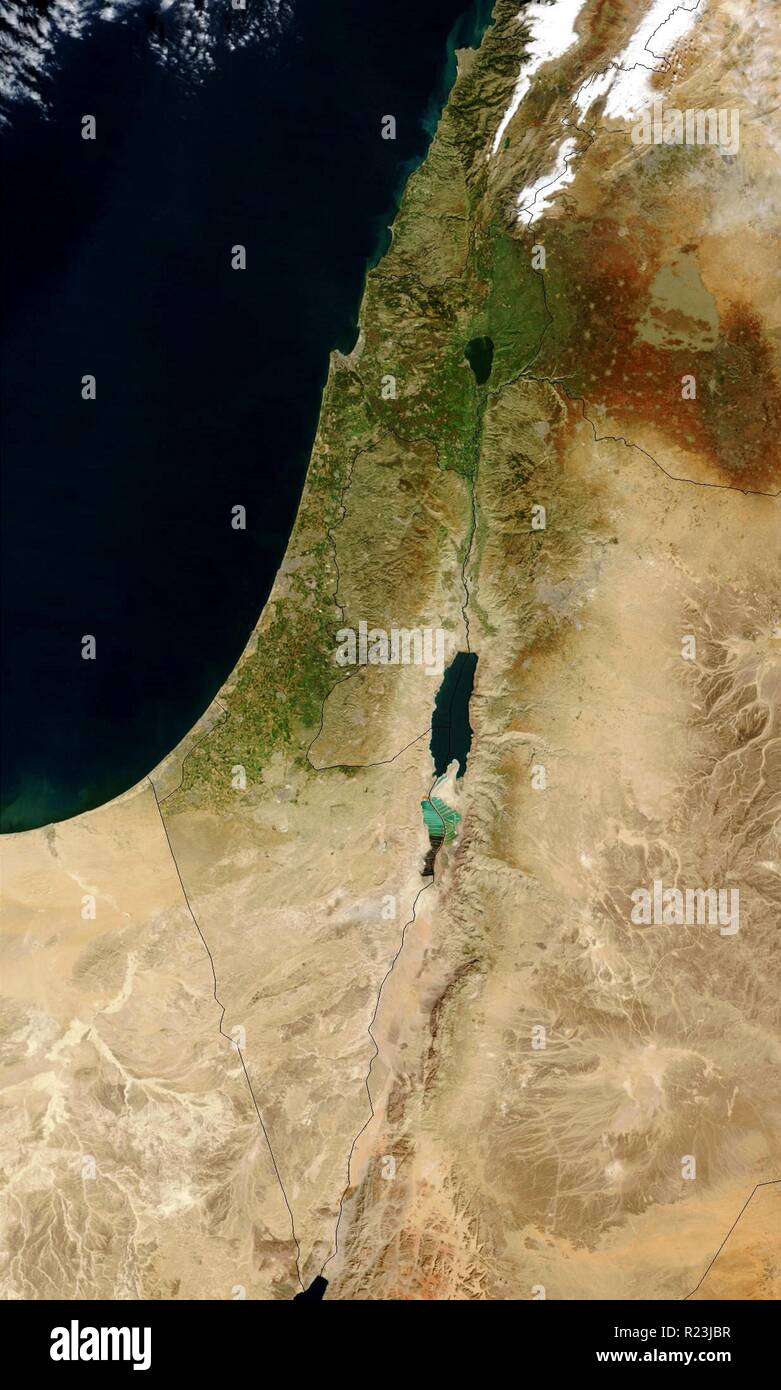Satellitenbild des Toten Meeres zwischen Israel und Jordanien, Januar 2003. Stockfoto